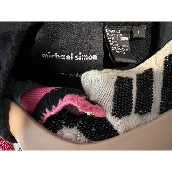 Michael Simon 90s VTG Beaded Novelty Celebration Colorblock Opera NYE Sweater L - Picture 8 of 10